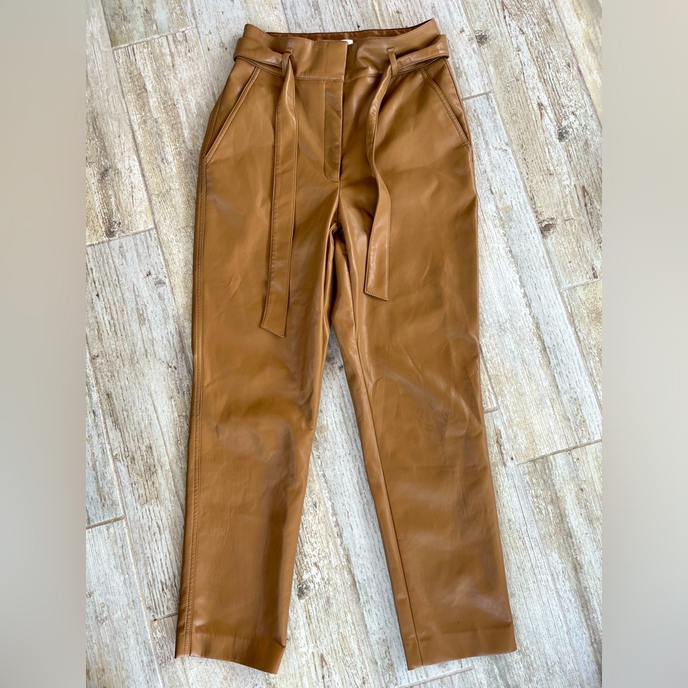 Babaton Tan Faux Leather Pants